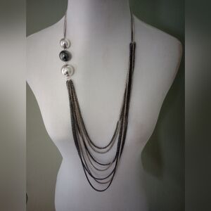 Vintage Flapper Multi-Strand Black and Silver Necklace